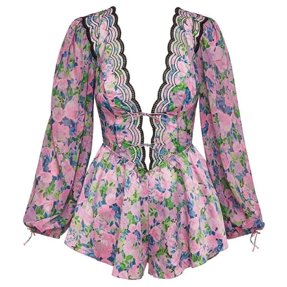 NWT For Love and Lemons Odette Floral Lace Romper